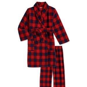 New Red Graphic Tee, Pants & Robe Pajama Set.